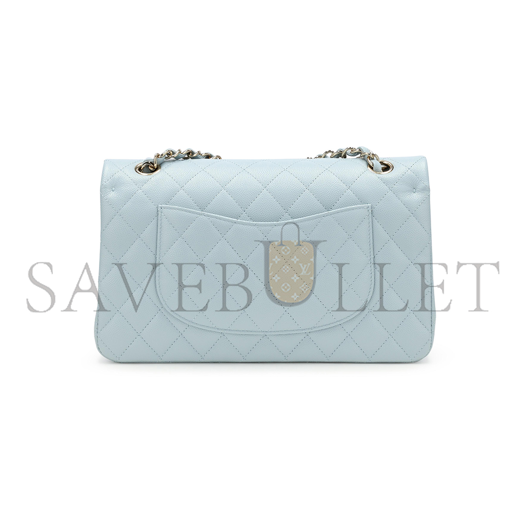 CHANEL MEDIUM CLASSIC DOUBLE FLAP BAG BLUE QUILTED CAVIAR LIGHT GOLD HARDWARE (25*15*7cm)